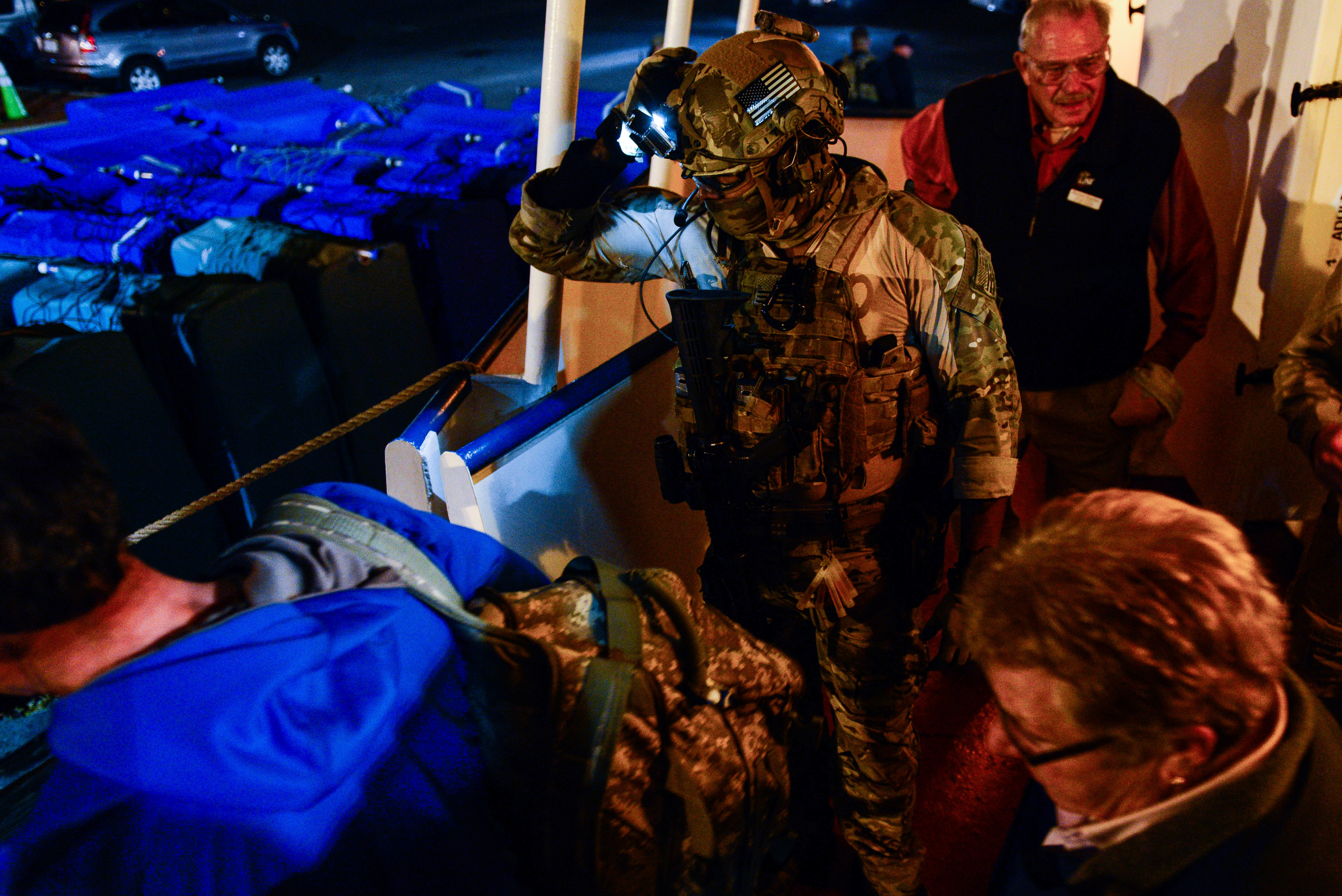 The Coast Guard’s Maritime Security Response Team (MSRT) from Virginia participates in a training evolution in Hyannis, Mass., Thursday, Oct. 22, 2015. The highly trained and specialized team, using a real-world underway ferry, practiced tactical boardings-at-sea, active shooter scenarios, and detection of radiological material. (U.S. Coast Guard photo by Petty Officer 3rd Class Ross Ruddell)
